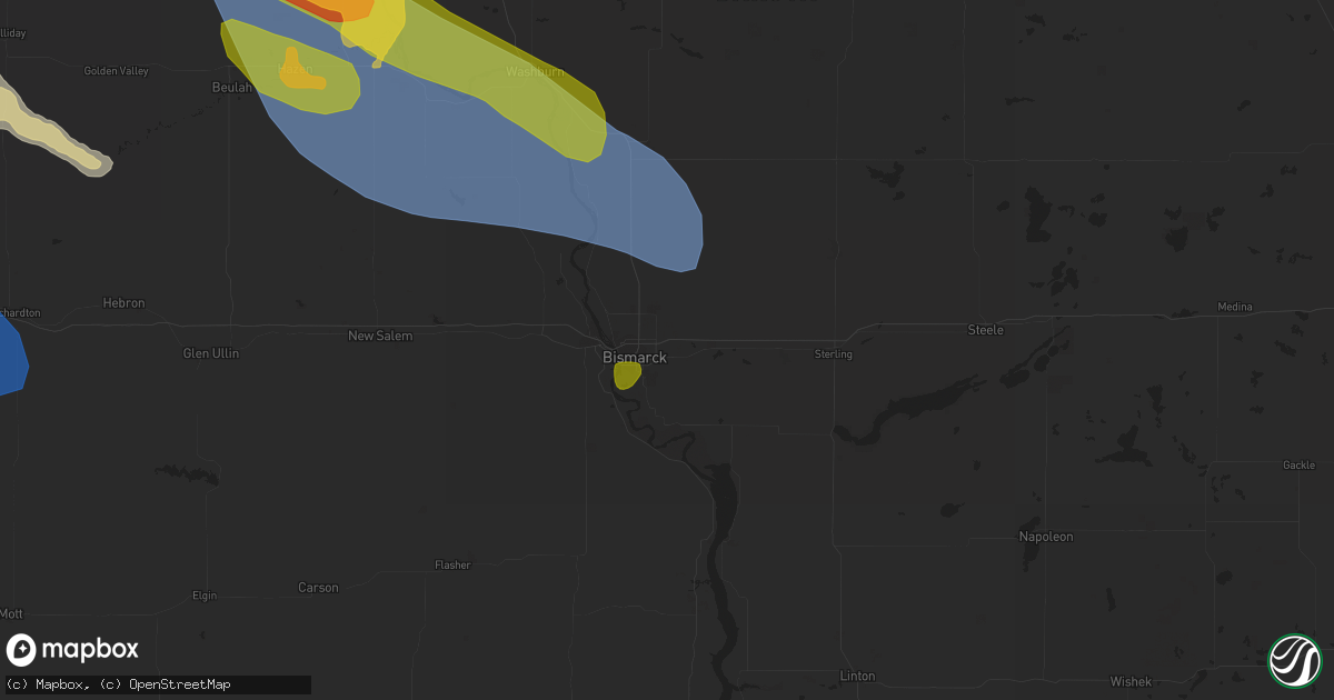 Hail map in Bismarck, ND on August 1, 2023