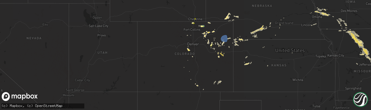 Hail map in Colorado on August 1, 2023