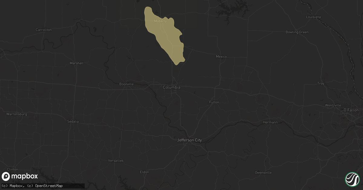 Hail map in Columbia, MO on August 1, 2023