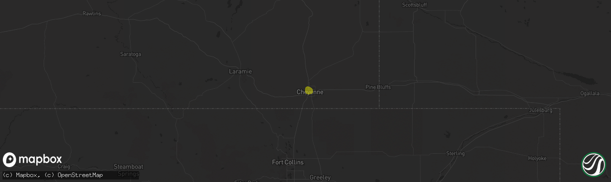 Hail map in Fe Warren Afb, WY on August 1, 2023
