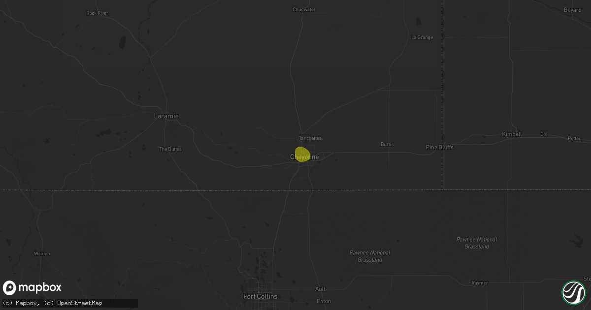 Hail map in Fe Warren Afb, WY on August 1, 2023