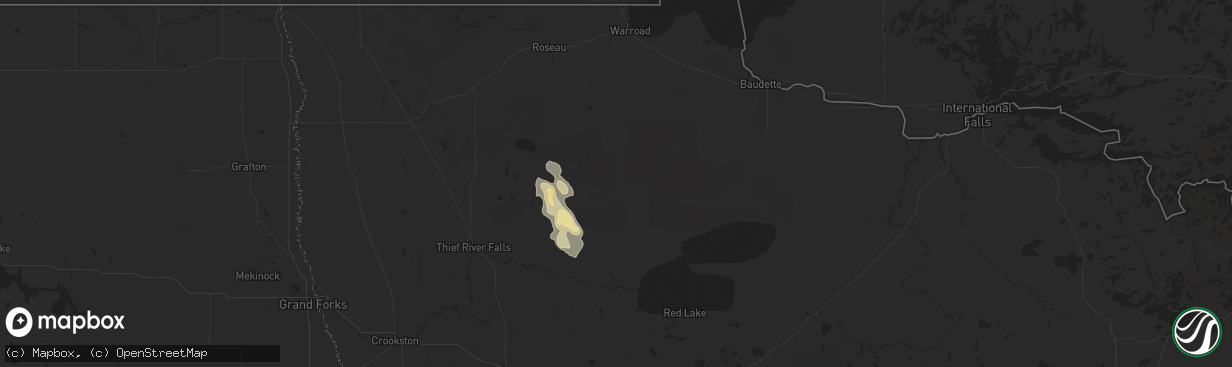 Hail map in Grygla, MN on August 1, 2023