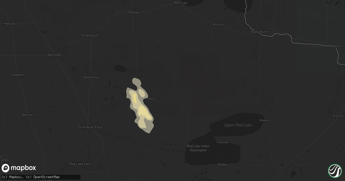 Hail map in Grygla, MN on August 1, 2023