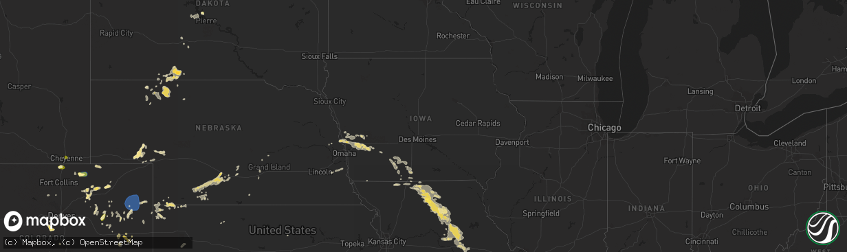 Hail map in Iowa on August 1, 2023