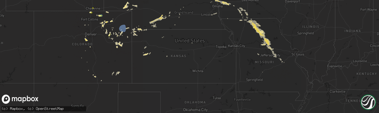 Hail map in Kansas on August 1, 2023