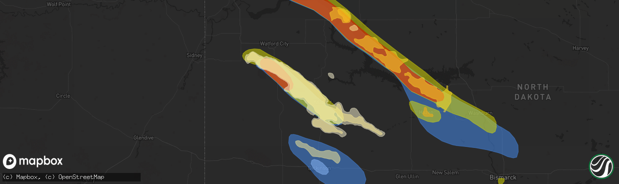 Hail map in Killdeer, ND on August 1, 2023