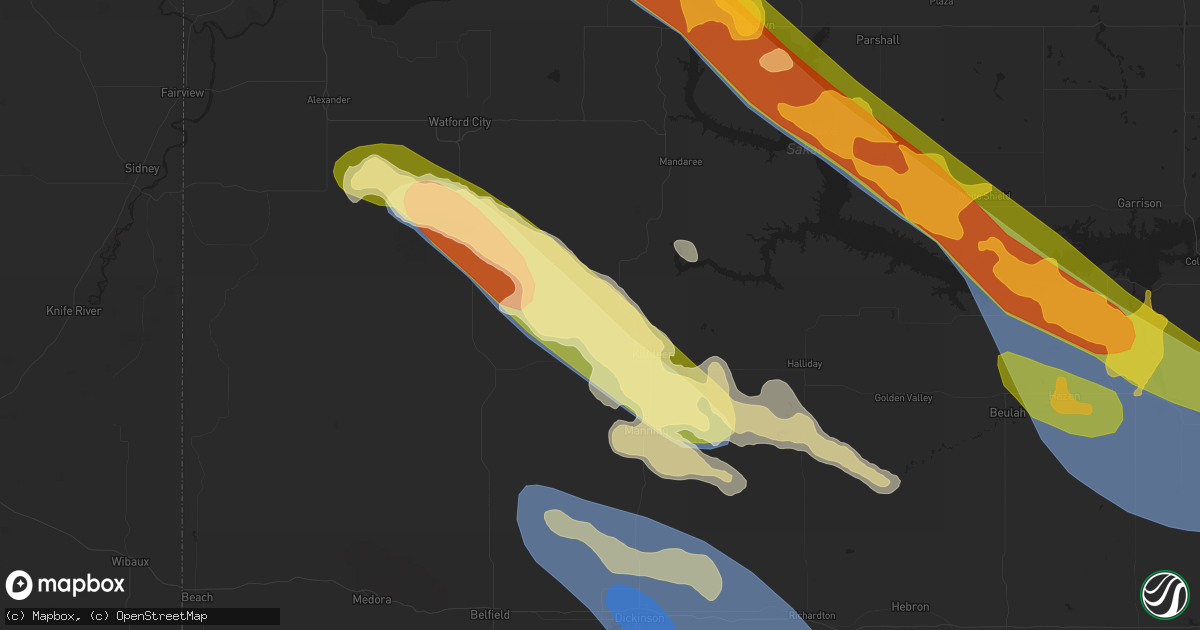 Hail map in Killdeer, ND on August 1, 2023