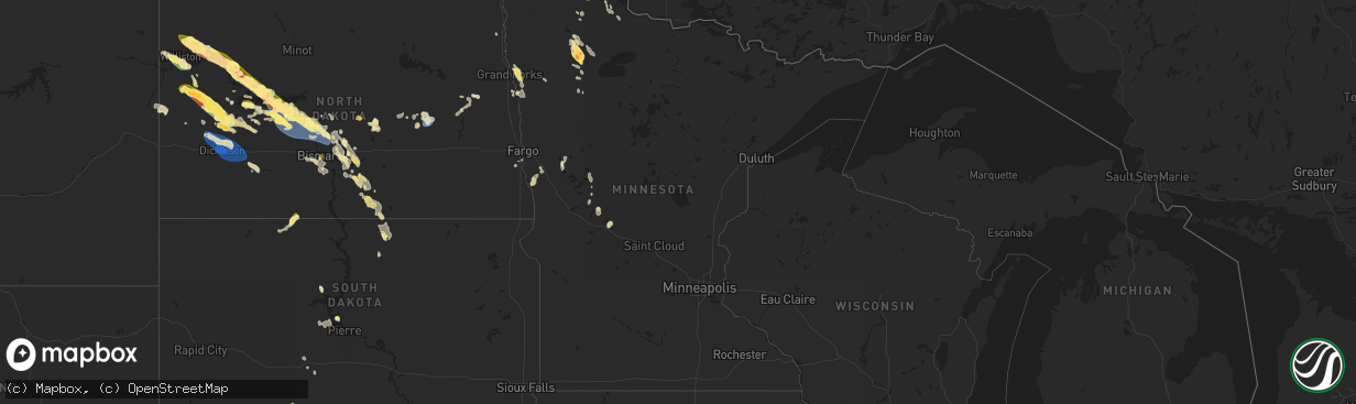 Hail map in Minnesota on August 1, 2023