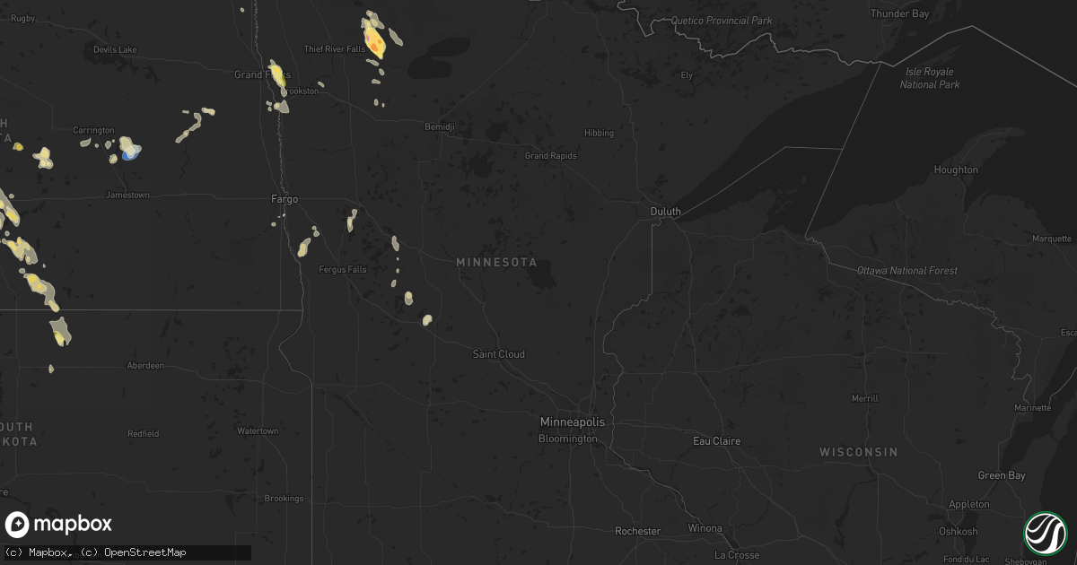 Hail map in Minnesota on August 1, 2023