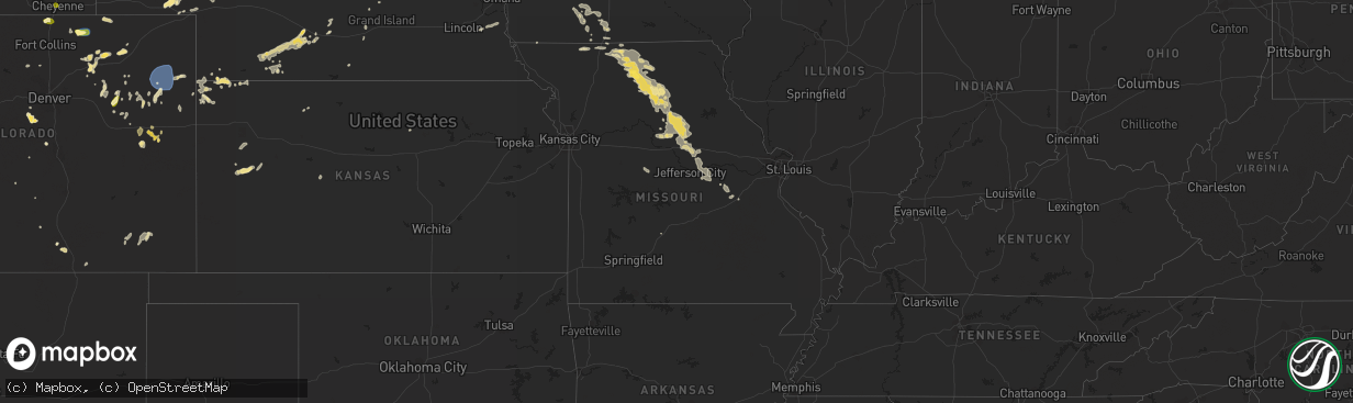 Hail map in Missouri on August 1, 2023