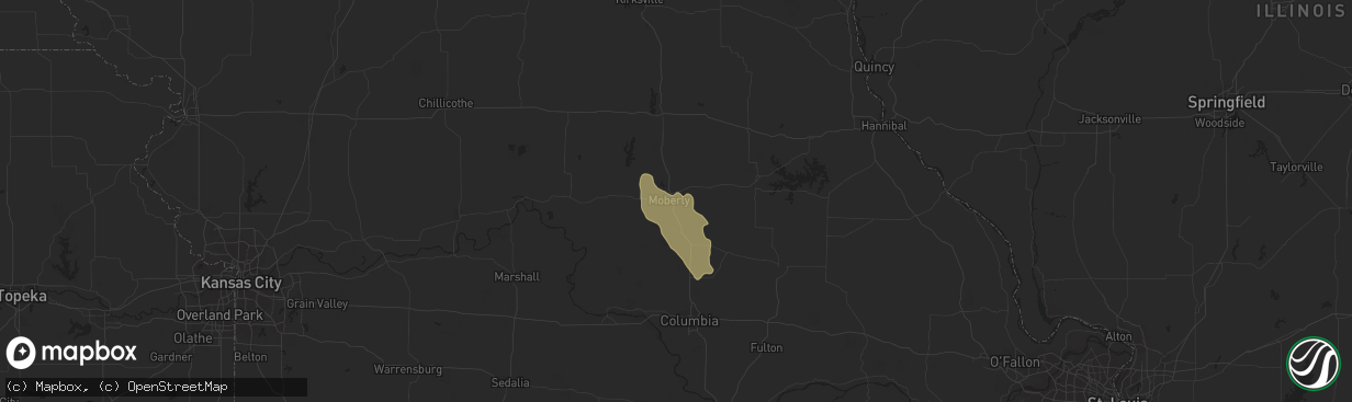 Hail map in Moberly, MO on August 1, 2023