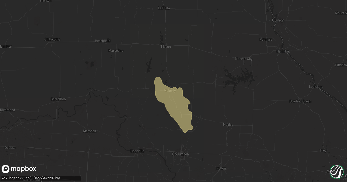Hail map in Moberly, MO on August 1, 2023