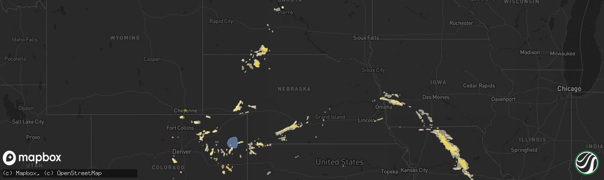 Hail map in Nebraska on August 1, 2023
