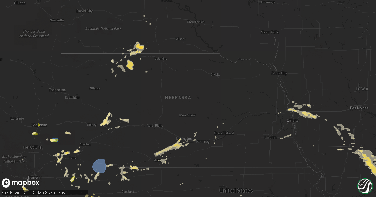 Hail map in Nebraska on August 1, 2023