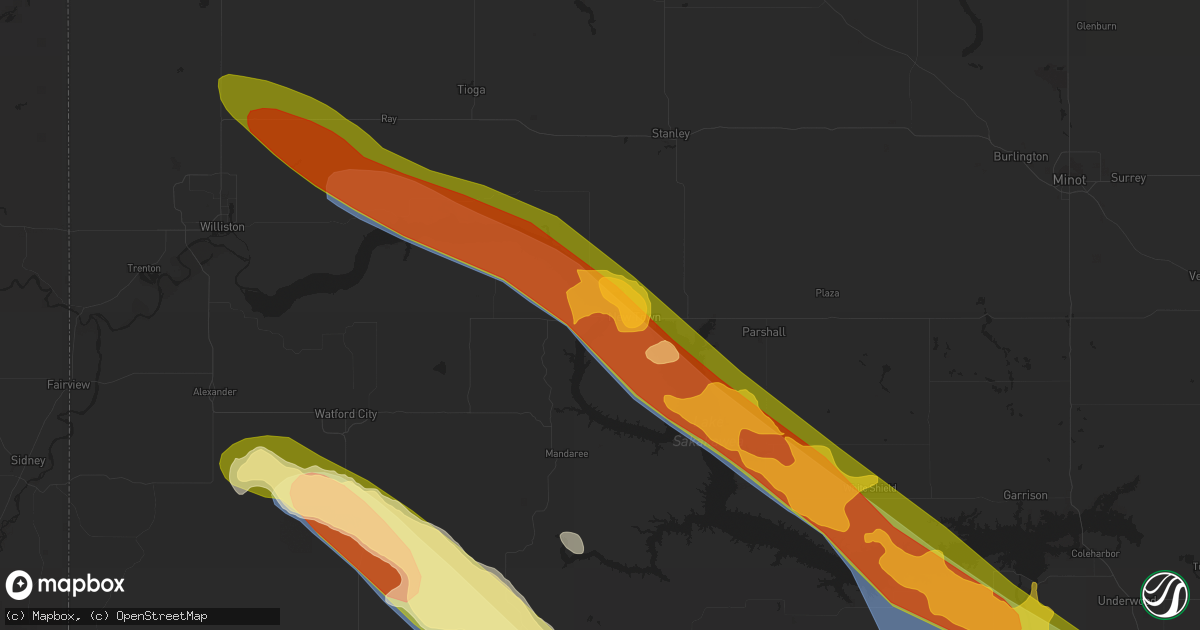 Hail map in New Town, ND on August 1, 2023