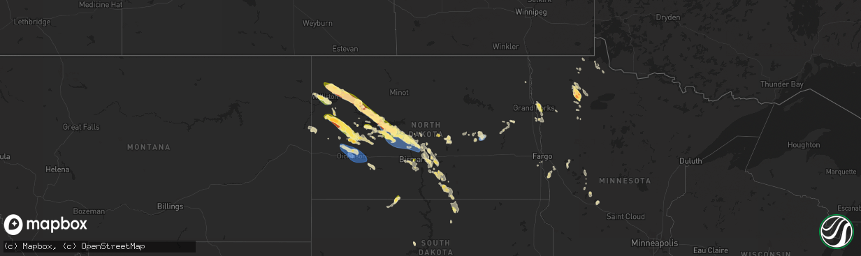 Hail map in North Dakota on August 1, 2023