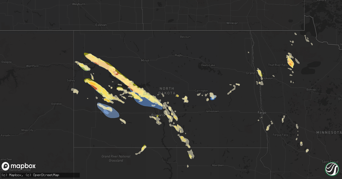 Hail map in North Dakota on August 1, 2023