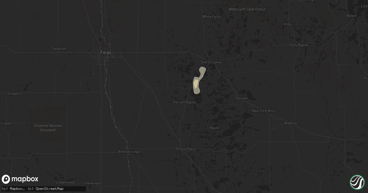 Hail map in Pelican Rapids, MN on August 1, 2023