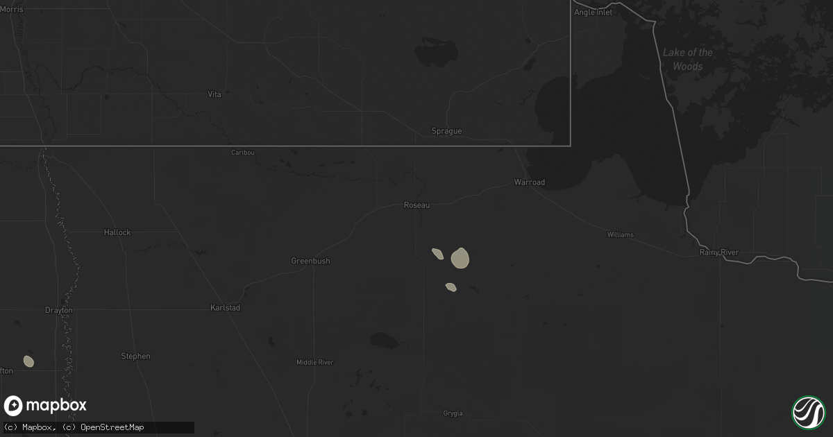 Hail map in Roseau, MN on August 1, 2023