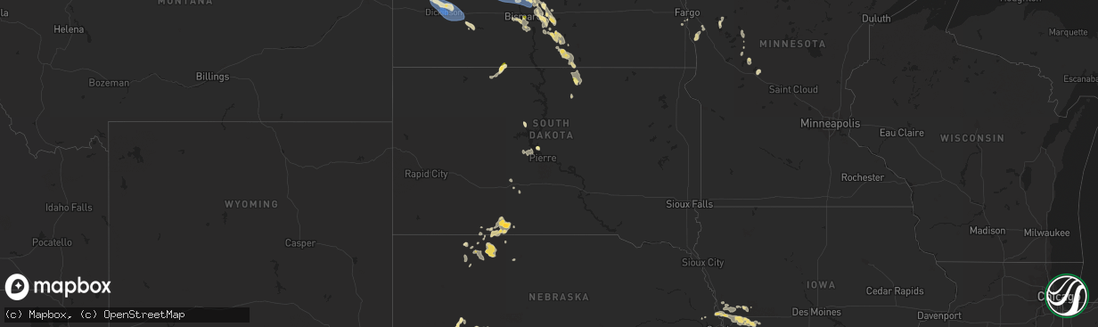 Hail map in South Dakota on August 1, 2023