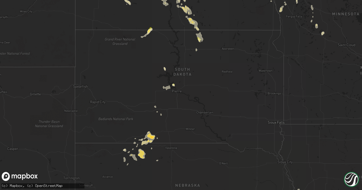 Hail map in South Dakota on August 1, 2023