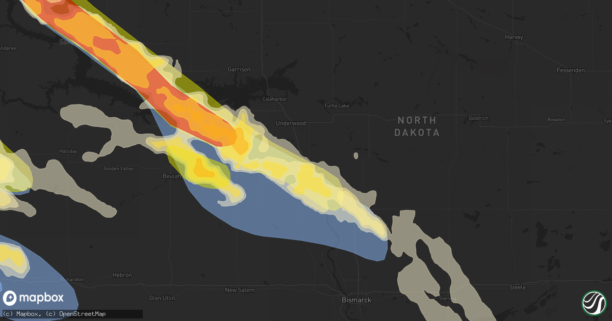 Hail map in Washburn, ND on August 1, 2023