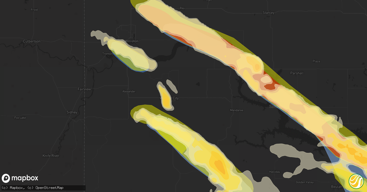 Hail map in Watford City, ND on August 1, 2023