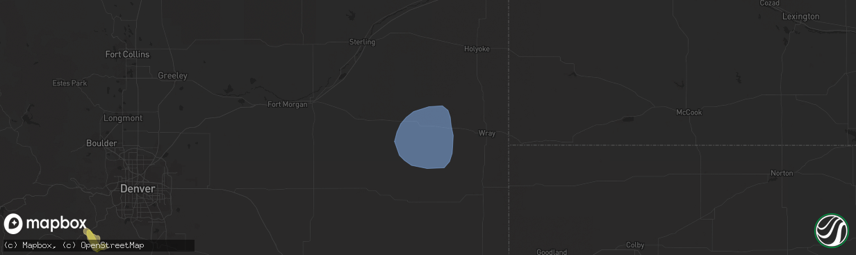 Hail map in Yuma, CO on August 1, 2023