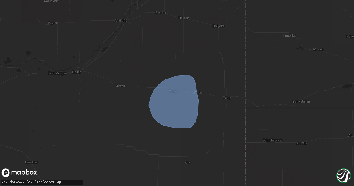 Hail map in Yuma, CO on August 1, 2023