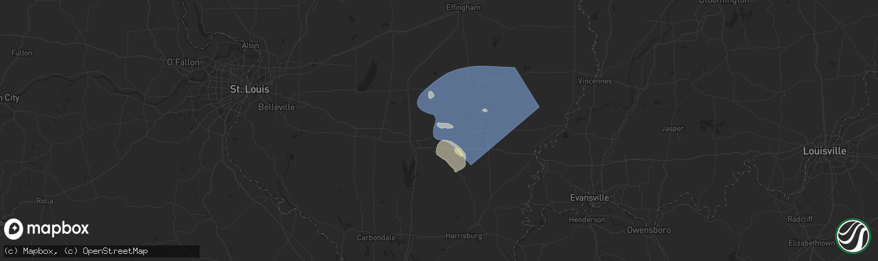 Hail map in Bluford, IL on August 1, 2024