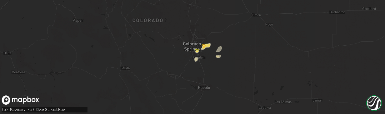 Hail map in Colorado Springs, CO on August 1, 2024