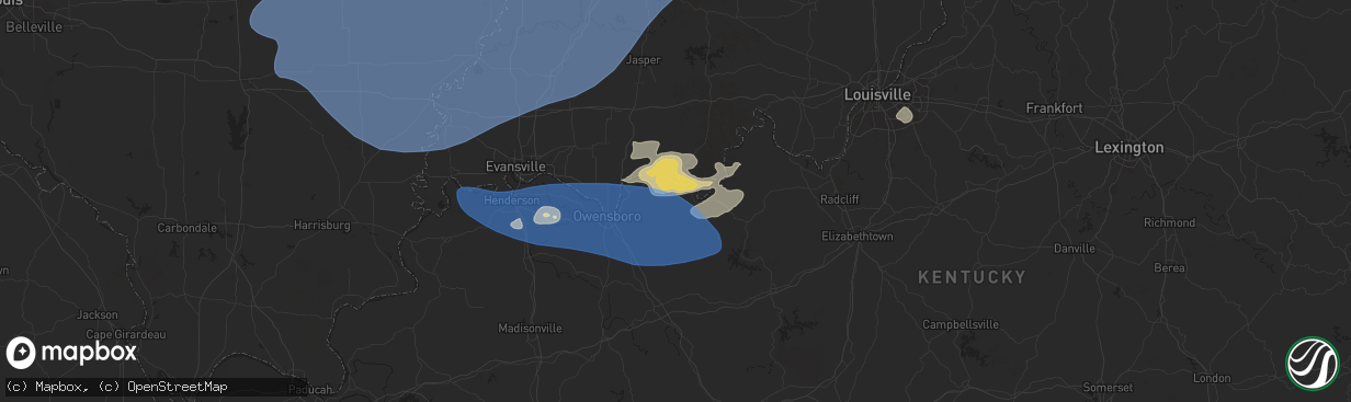 Hail map in Hawesville, KY on August 1, 2024