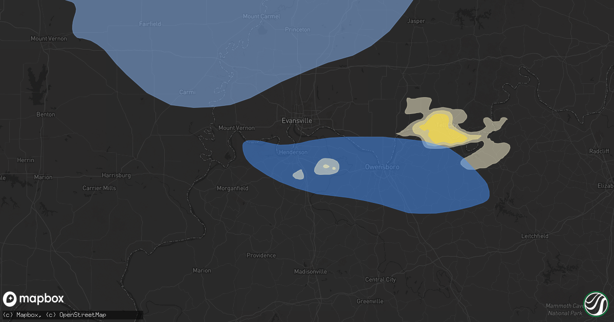 Hail map in Henderson, KY on August 1, 2024