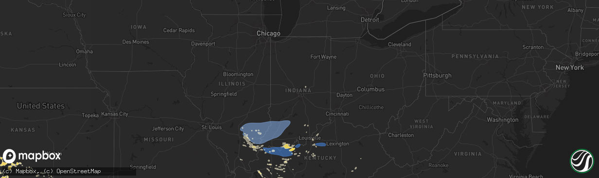 Hail map in Indiana on August 1, 2024