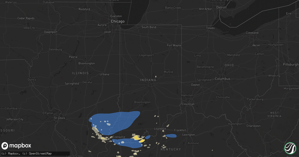 Hail map in Indiana on August 1, 2024