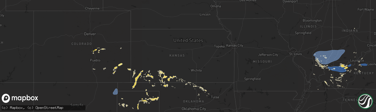 Hail map in Kansas on August 1, 2024