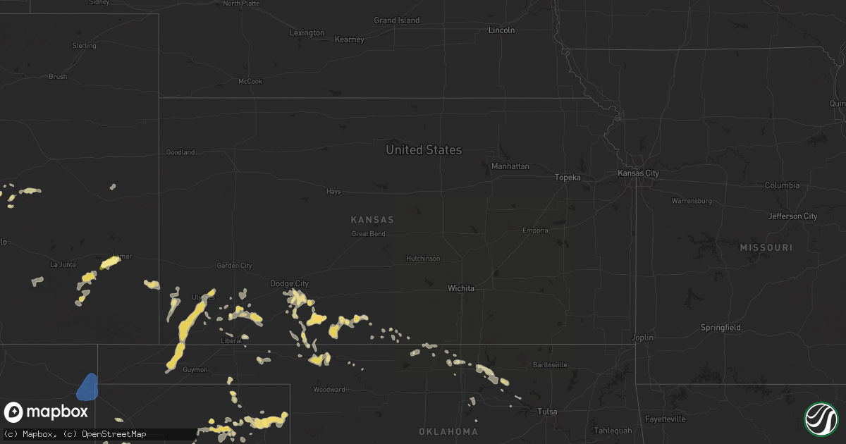 Hail map in Kansas on August 1, 2024