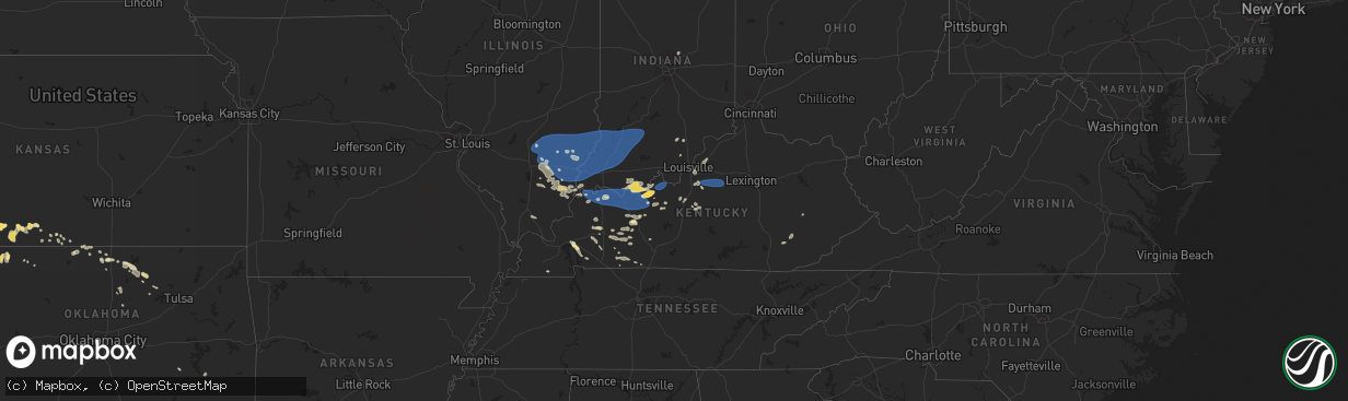 Hail map in Kentucky on August 1, 2024