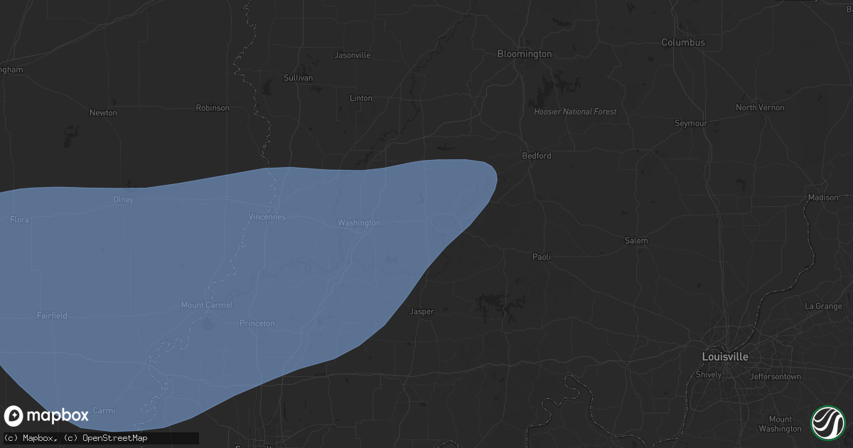 Hail map in Loogootee, IN on August 1, 2024