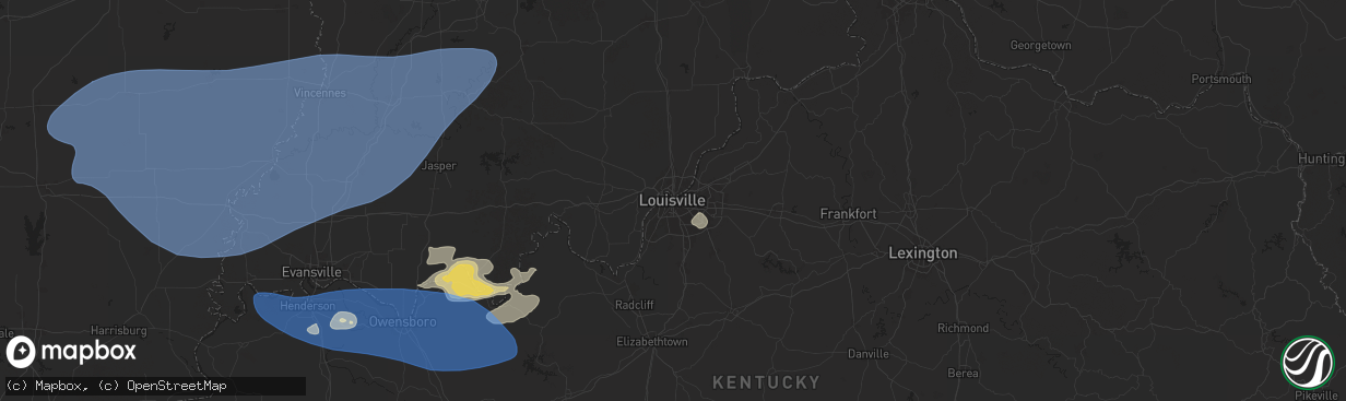 Hail map in Louisville, KY on August 1, 2024