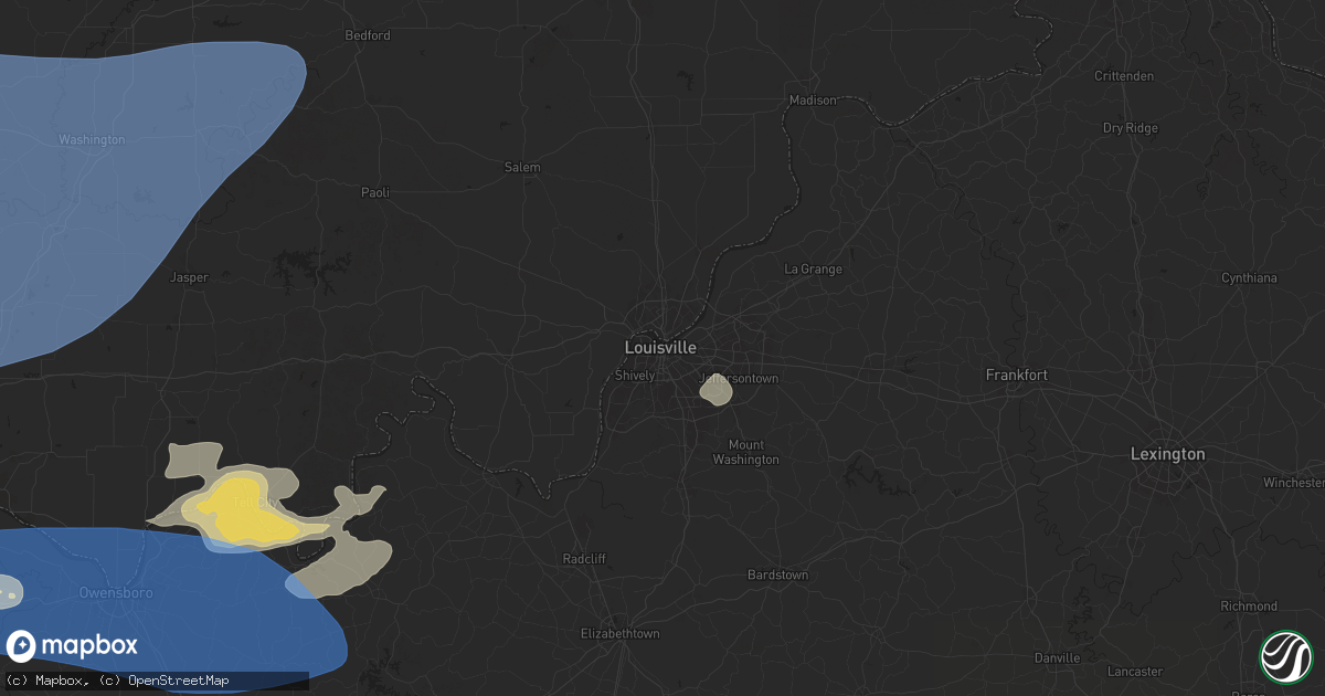 Hail map in Louisville, KY on August 1, 2024
