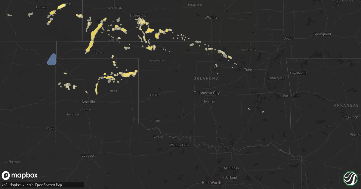 Hail map in Oklahoma on August 1, 2024