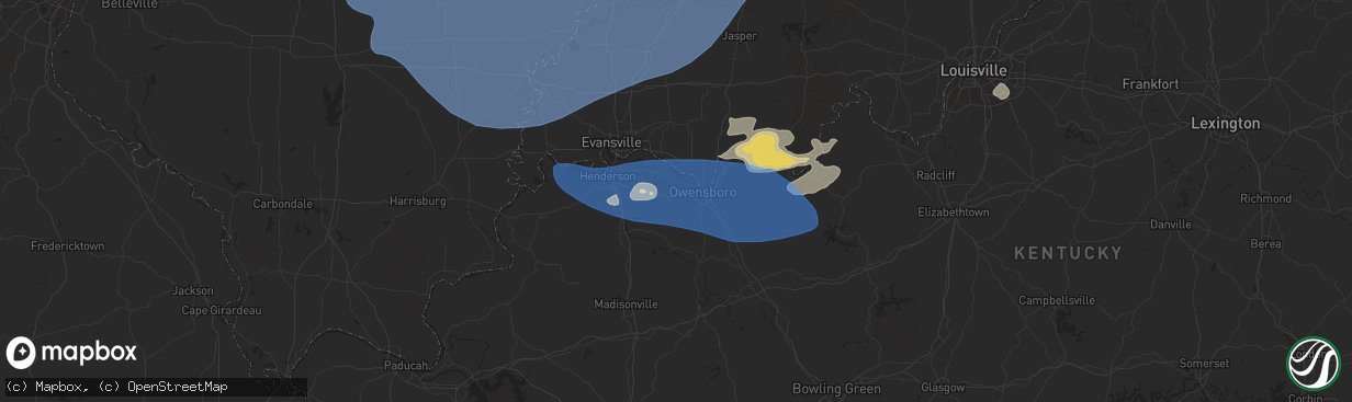 Hail map in Owensboro, KY on August 1, 2024