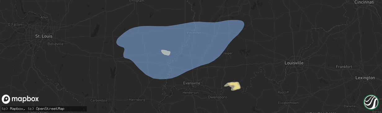 Hail map in Princeton, IN on August 1, 2024