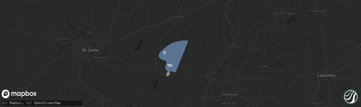 Hail map in Rinard, IL on August 1, 2024