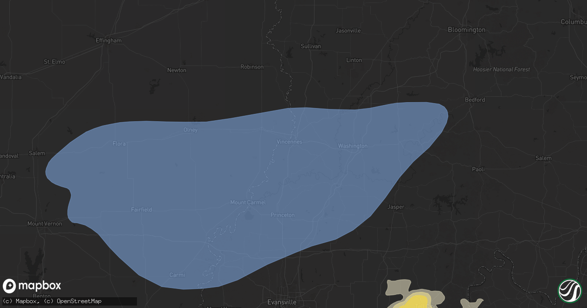 Hail map in Vincennes, IN on August 1, 2024