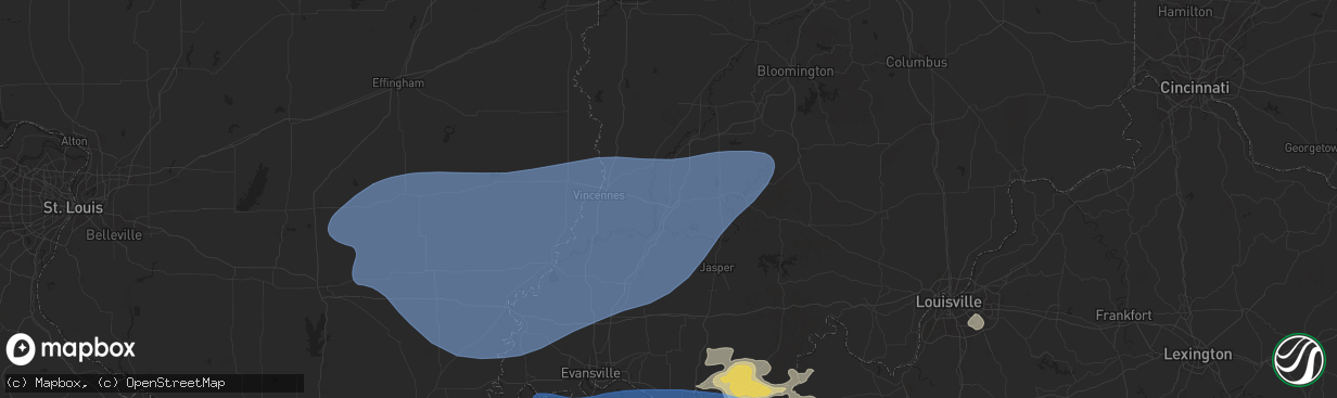 Hail map in Washington, IN on August 1, 2024