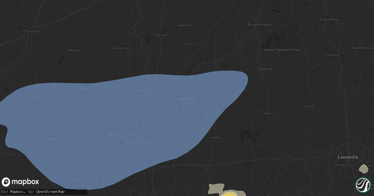 Hail map in Washington, IN on August 1, 2024
