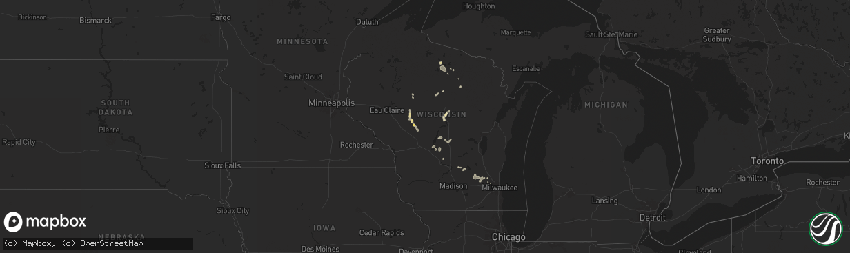 Hail map in Wisconsin on August 1, 2024