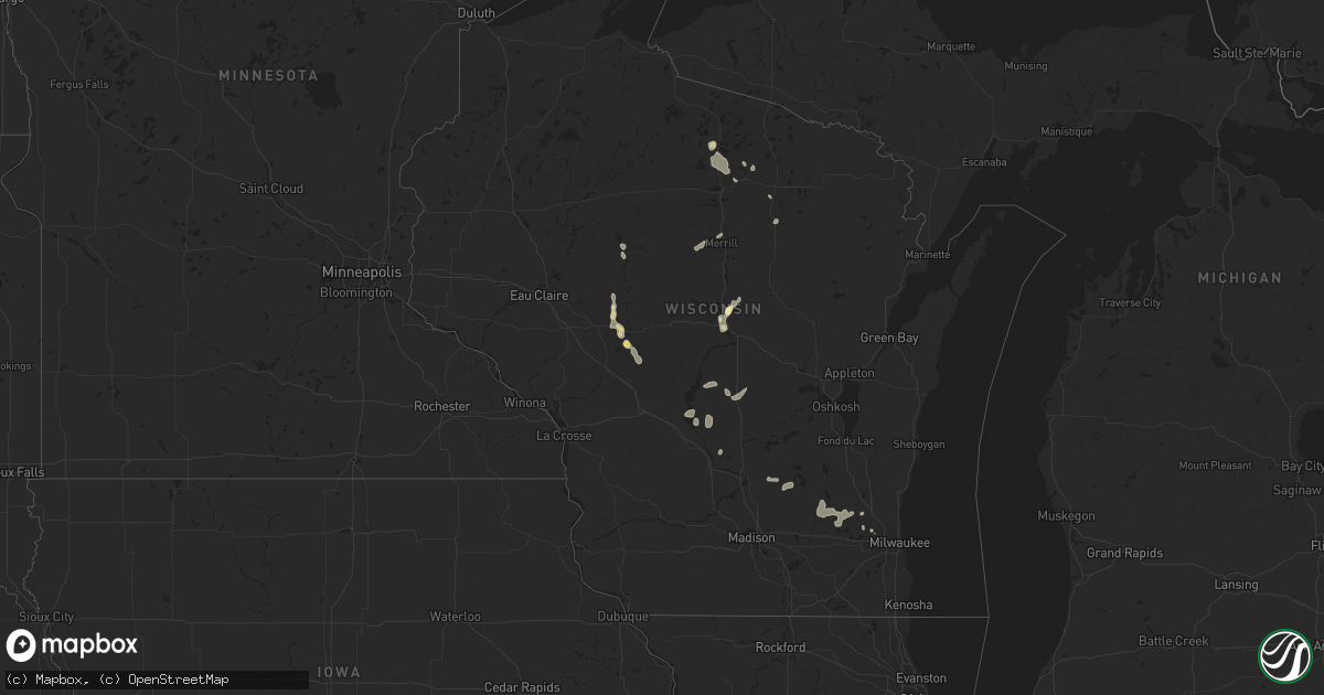 Hail map in Wisconsin on August 1, 2024